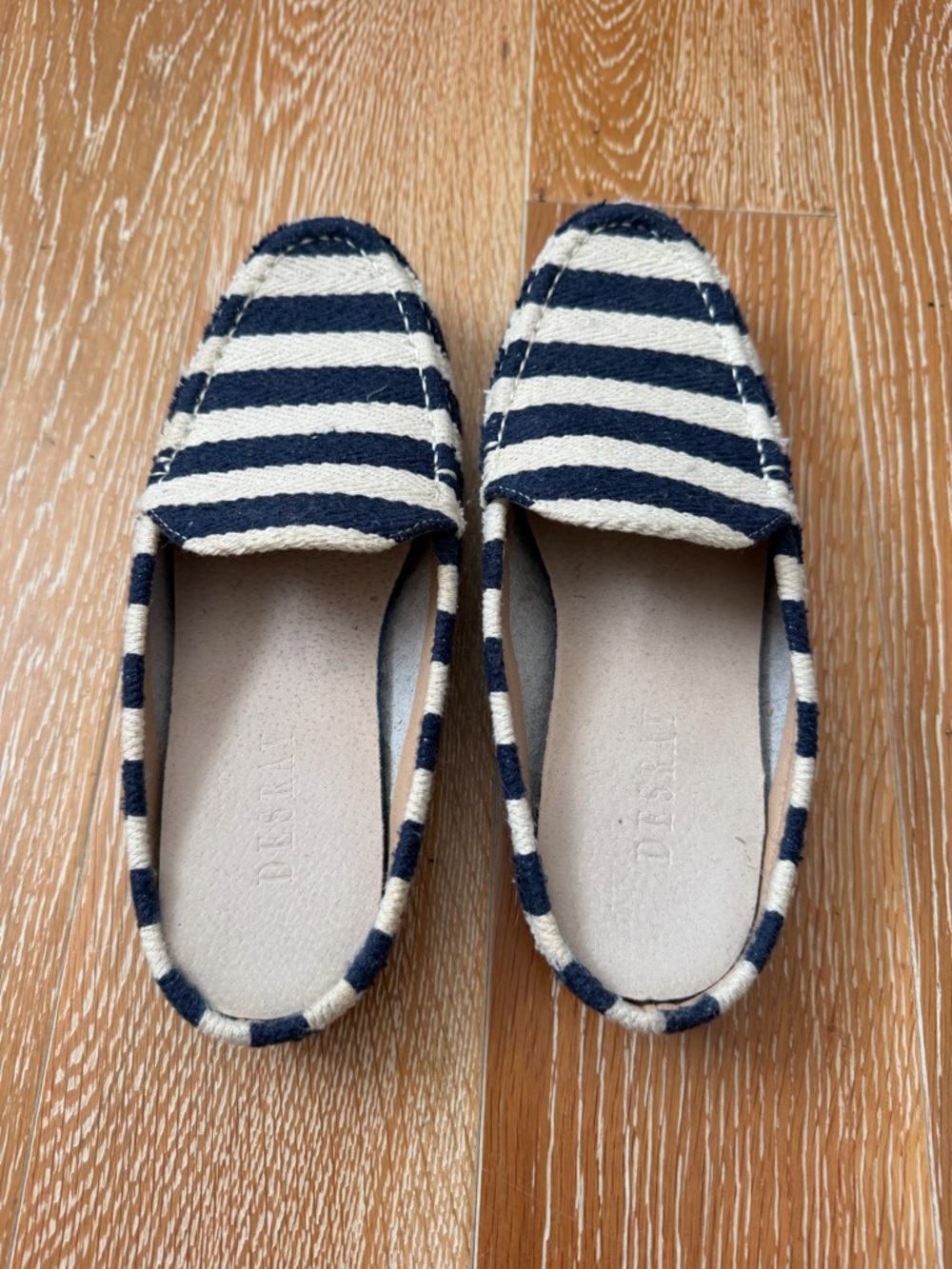 Anthropologie Navy and Cream Striped Women's Slip-On Loafers